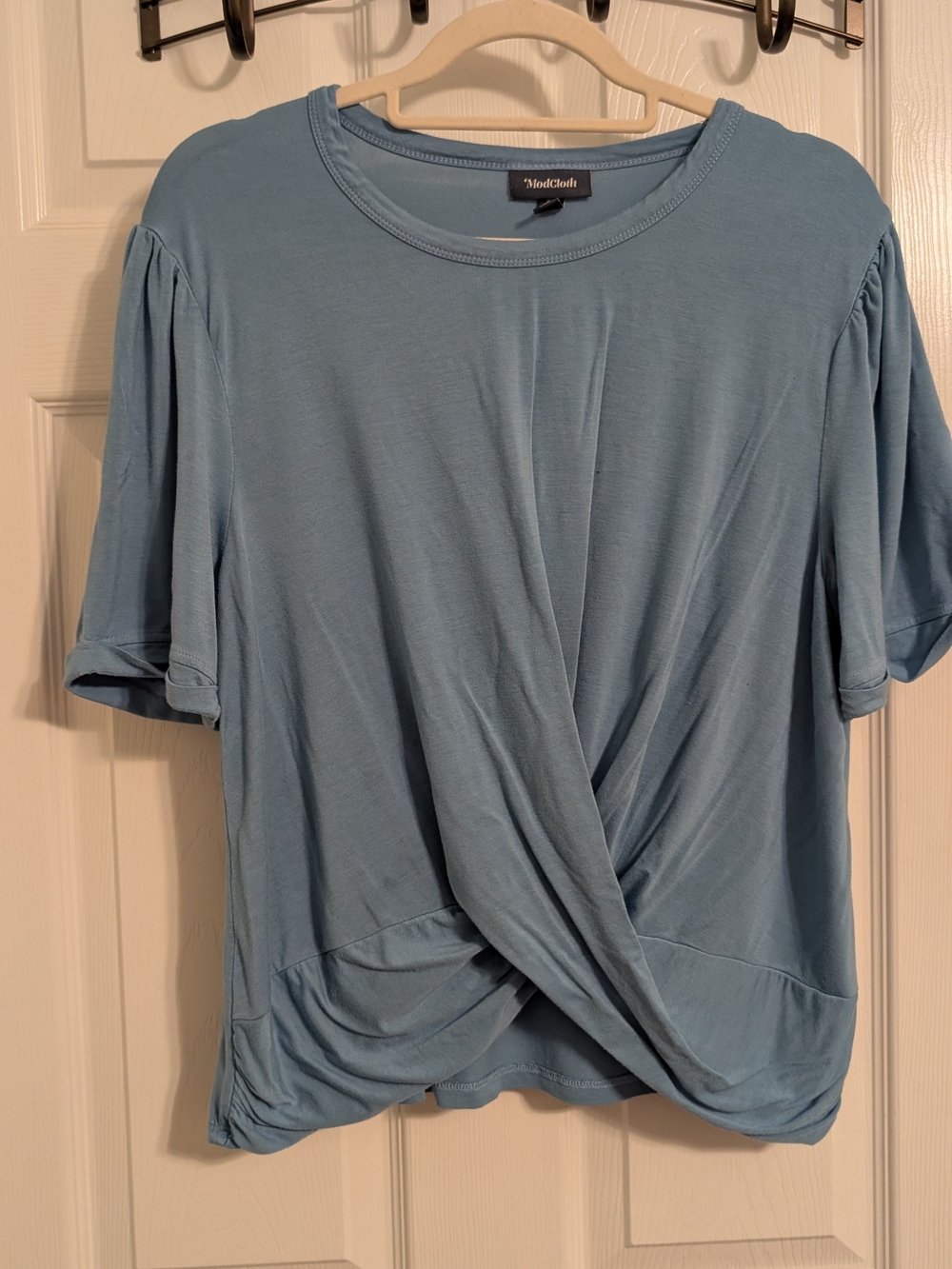 ModCloth Light Blue Twist-Front Short Sleeve Tee
